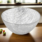 Secret Treasure Handcrafted Silver Accent Glass Salad or Serving Bowl D 11-KM710S