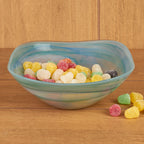 Aqua Blue Alabaster Glass 10" Squarish Salad or Serving Bowl - P222