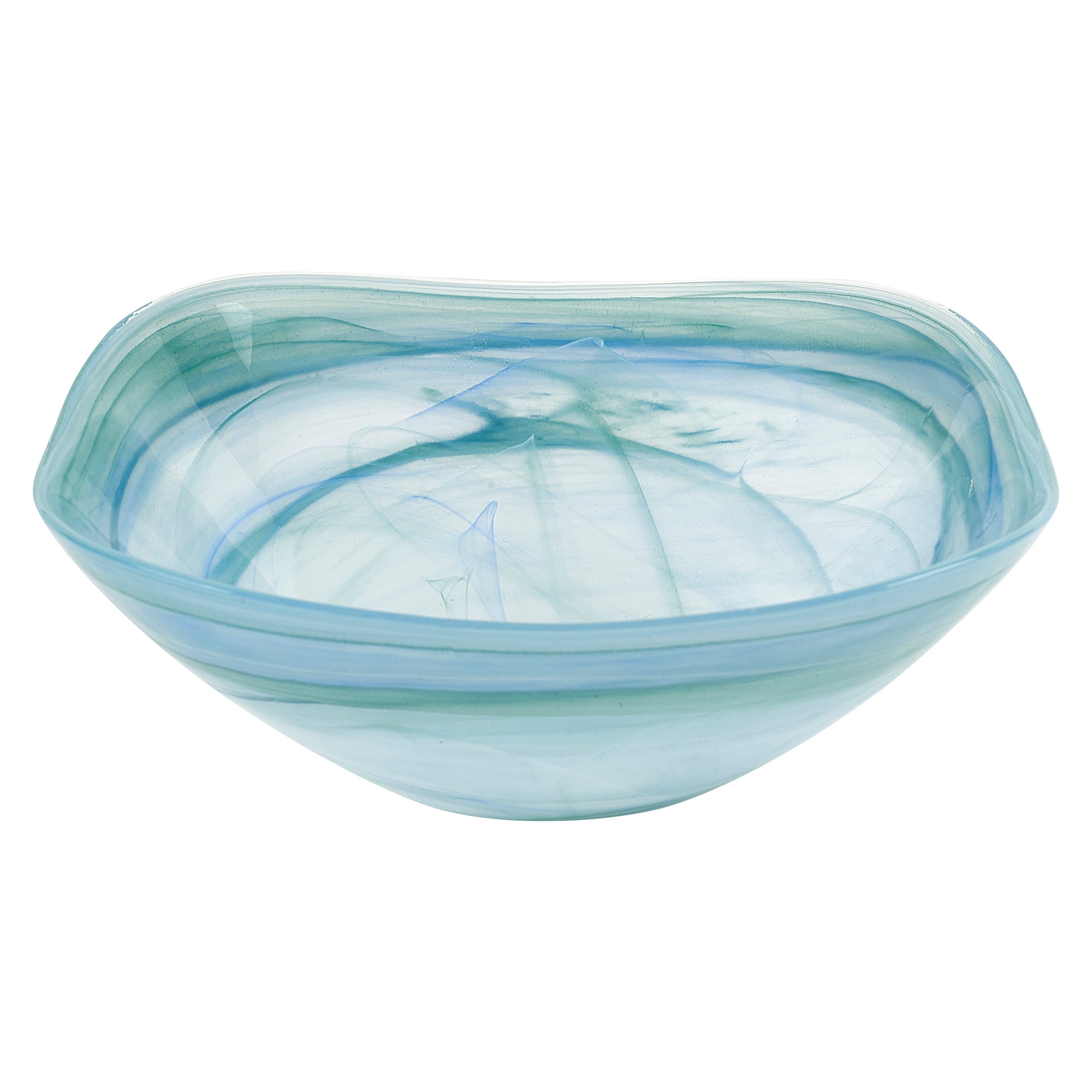 Aqua Blue Alabaster Glass 10" Squarish Salad or Serving Bowl - P222