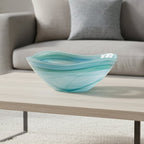 Aqua Blue Alabaster Glass 10" Squarish Salad or Serving Bowl - P222