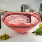 Terra Cotta Alabaster Glass 10" Squarish Salad or Serving Bowl-P232