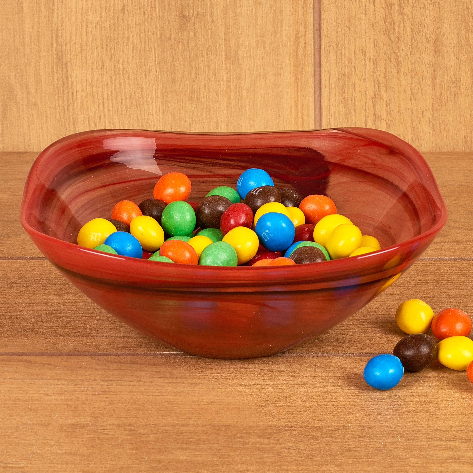 Pair of Terra Cotta Alabaster Glass 6" Squarish Salad or Candy Bowls-P231