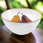 White Alabaster 10" Glass Fruit or Salad Bowl With Gold Rim-P236G