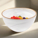 White Alabaster 6" Glass Bowl With Gold Rim-P237G