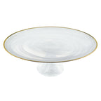 White Alabaster 13" Footed Glass Cakestand With Gold Rim-P240G