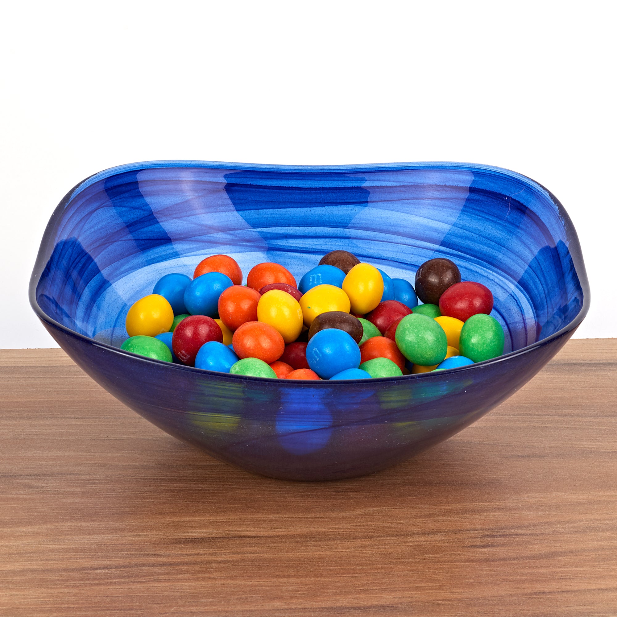 Pair of Cobalt Blue Alabaster Glass 6" Squarish Salad or Candy Bowls-P261