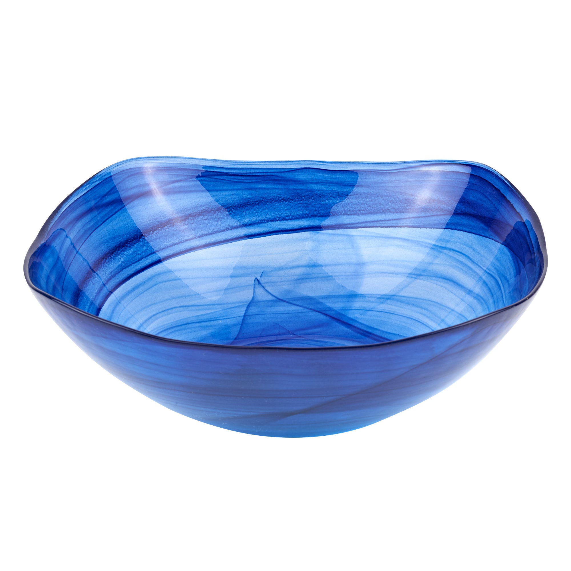 Cobalt Blue Alabaster Glass 10" Squarish Salad or Serving Bowl - P262