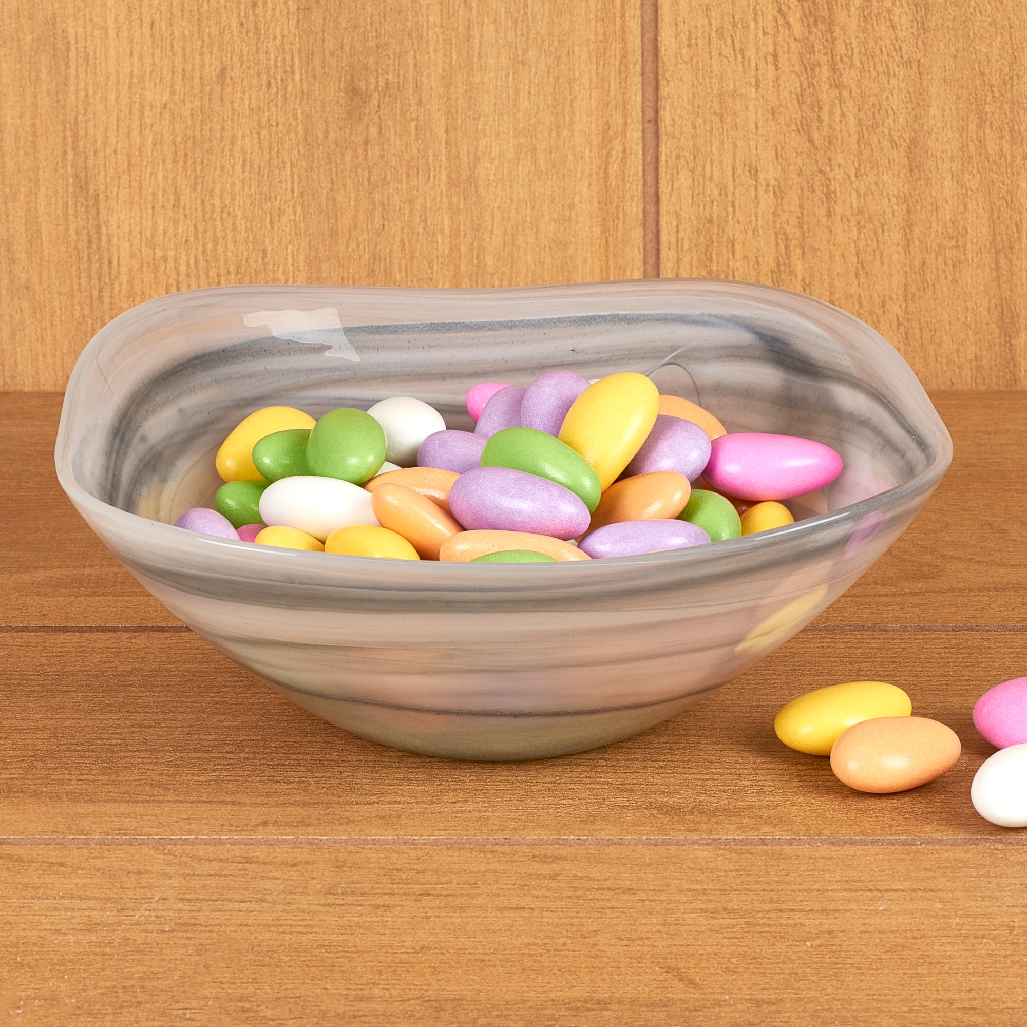 Pair of Gray Alabaster Glass 6" Squarish Salad or Candy Bowls-P271