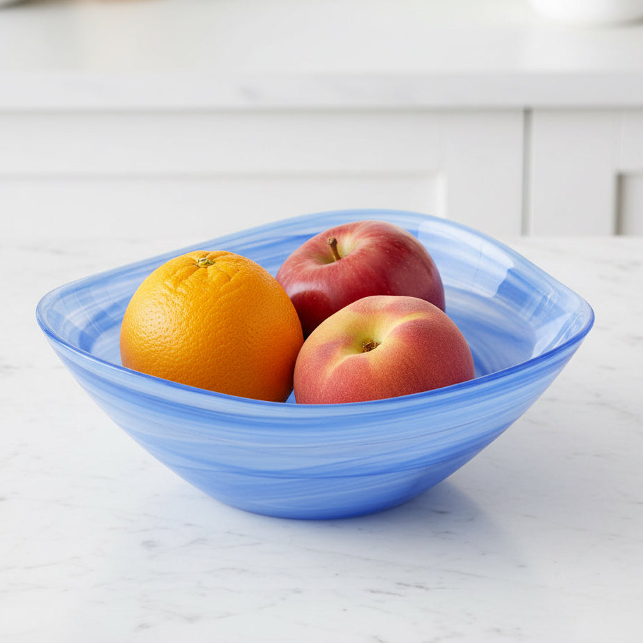 Blue Alabaster Glass 10" Squarish Salad or Serving Bowl-P282