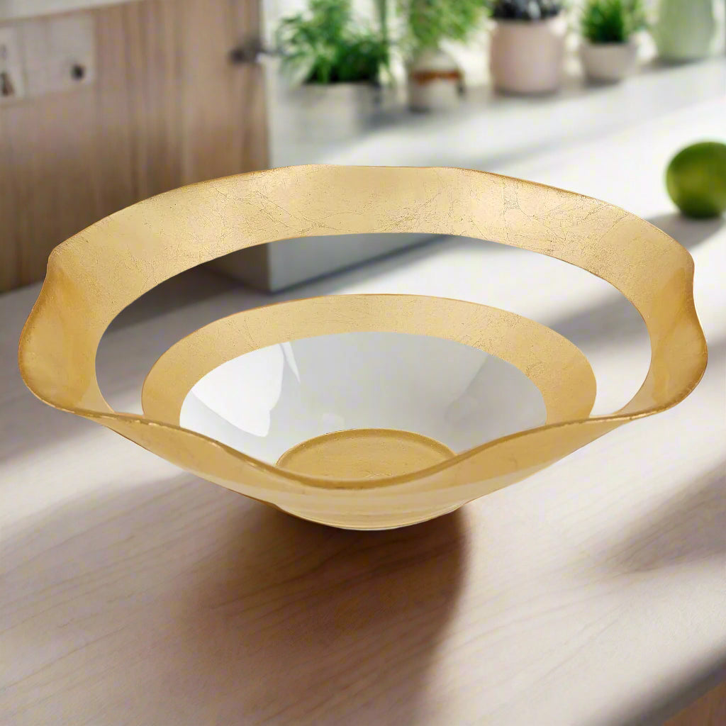 The Wave - Authentic Gold Leaf Decorated Glass 8" All Purpose Bowl-P720G