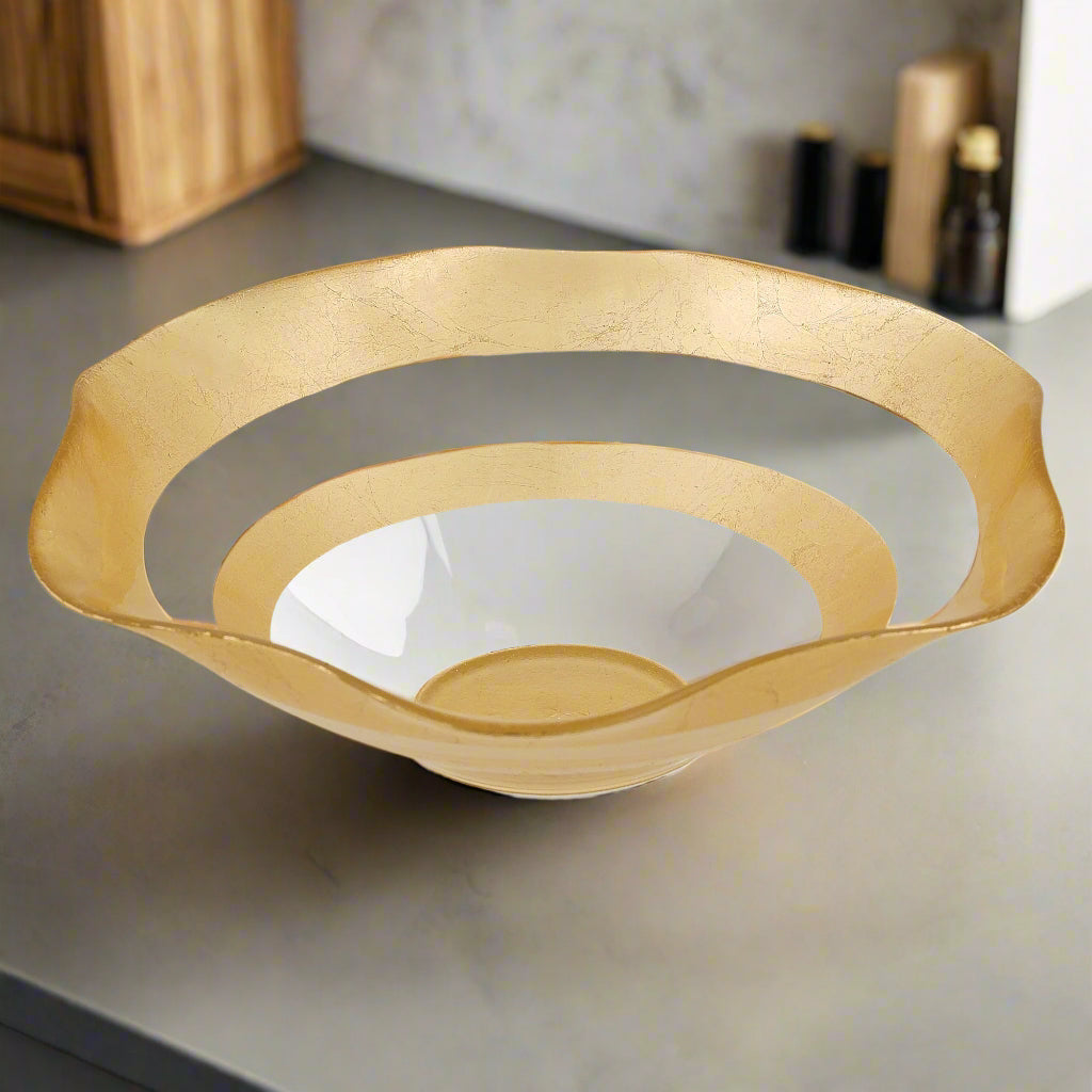 The Wave - Authentic Gold Leaf Decorated Glass 8" All Purpose Bowl-P720G