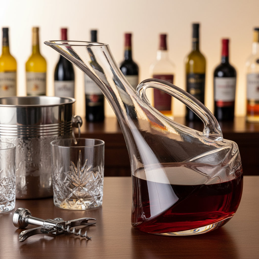 European Mouth Blown Olivia Leaning Wine Carafe H7"- 32 oz.-SL831