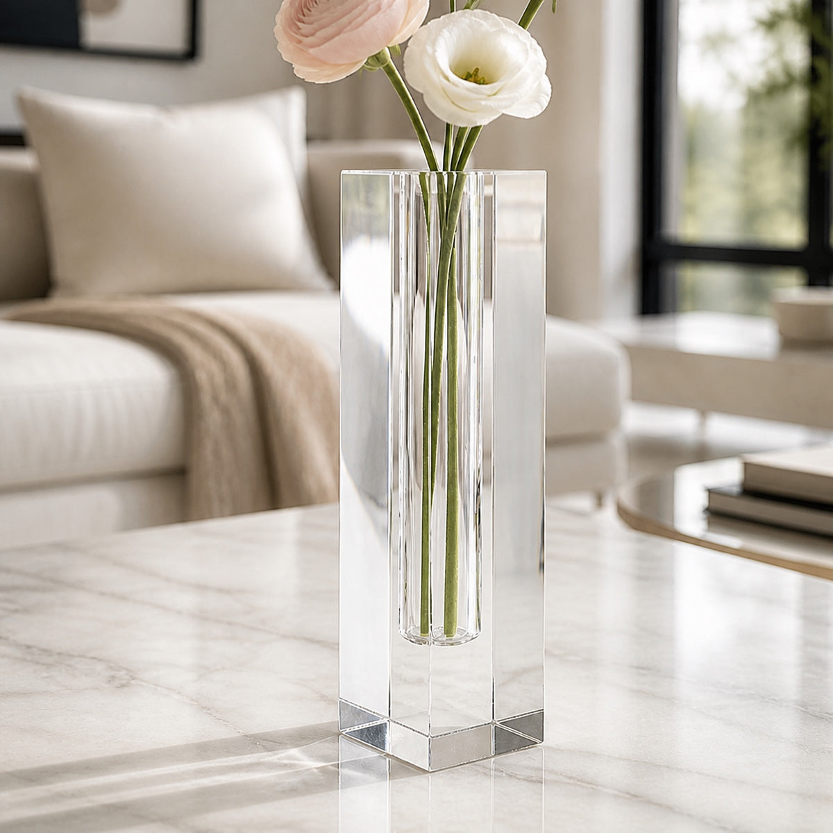 Donovan Handcrafted Square 10" Optical Crystal Vase-YD200