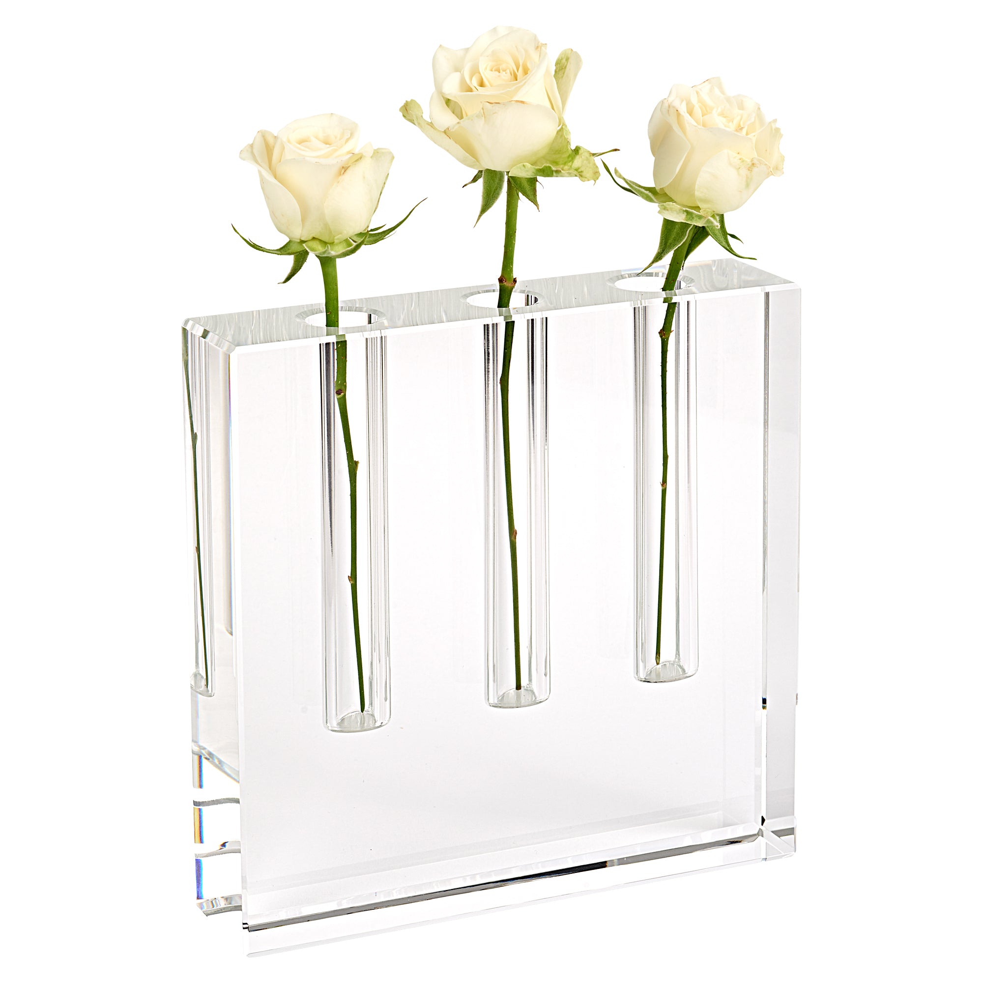 Triple Play Handcrafted Square 7" Optical Crystal Bud Vase-YD217