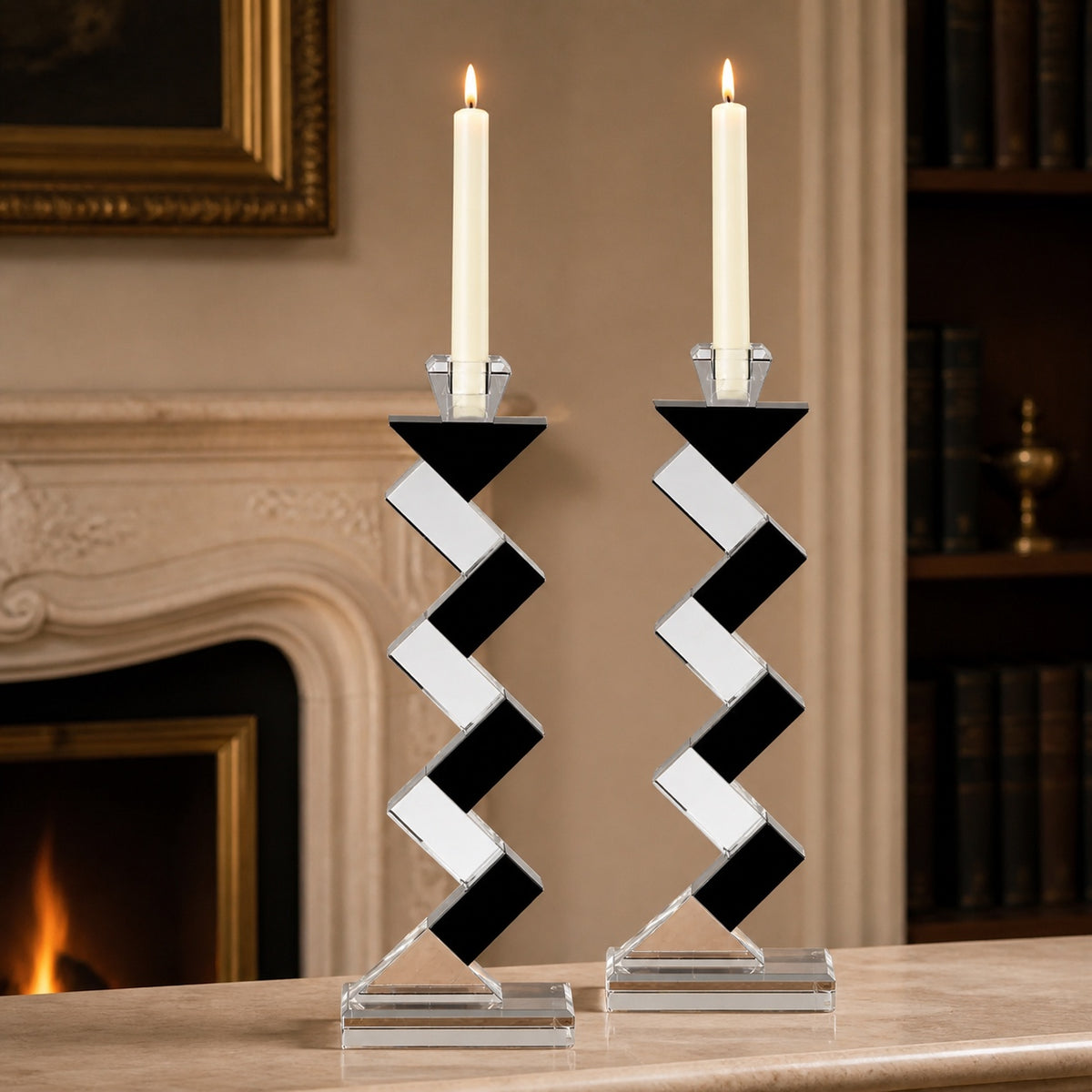 Angela Pair of 14" Black Accent Crystal Candlesticks - YD351