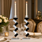 Angela Pair of 14" Black Accent Crystal Candlesticks - YD351