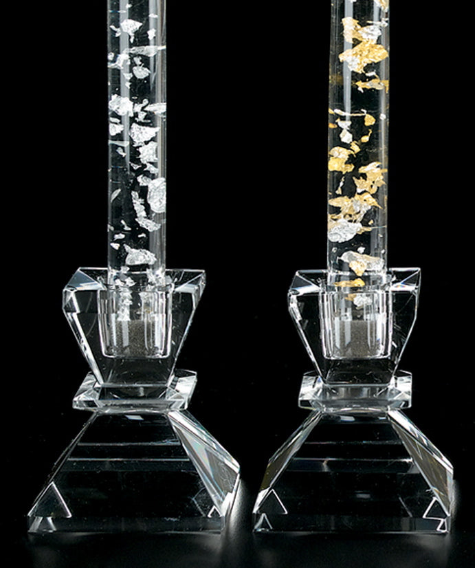 Saturn Pair of 2.75" Handcrafted Crystal Candle Holders-YD377