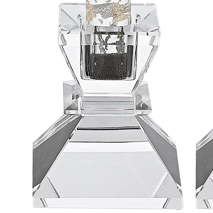 Saturn Pair of 2.75" Handcrafted Crystal Candle Holders-YD377