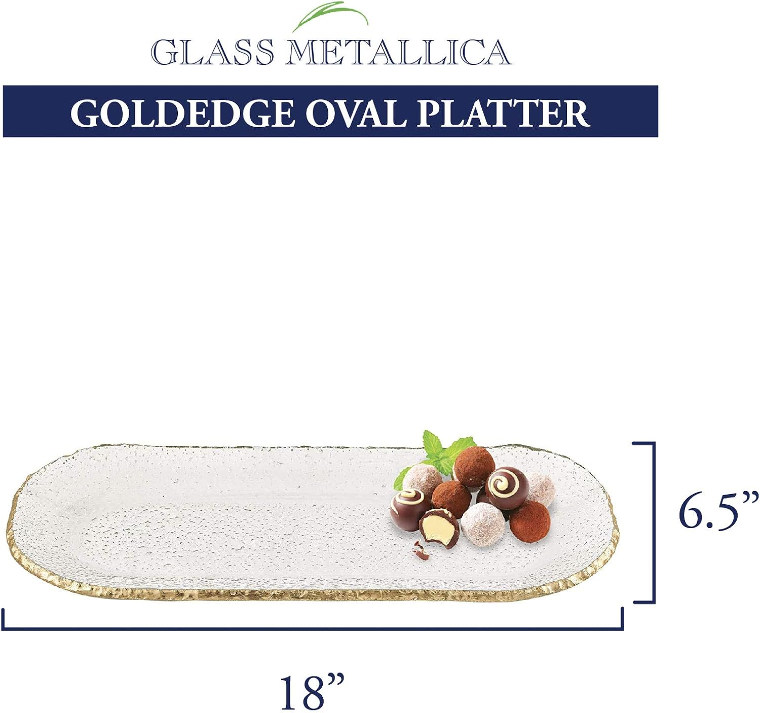 Goldedge Hand Decorated Gold Leaf Edge Oval Blown Glass 18 X 6.5" Platter-F3025