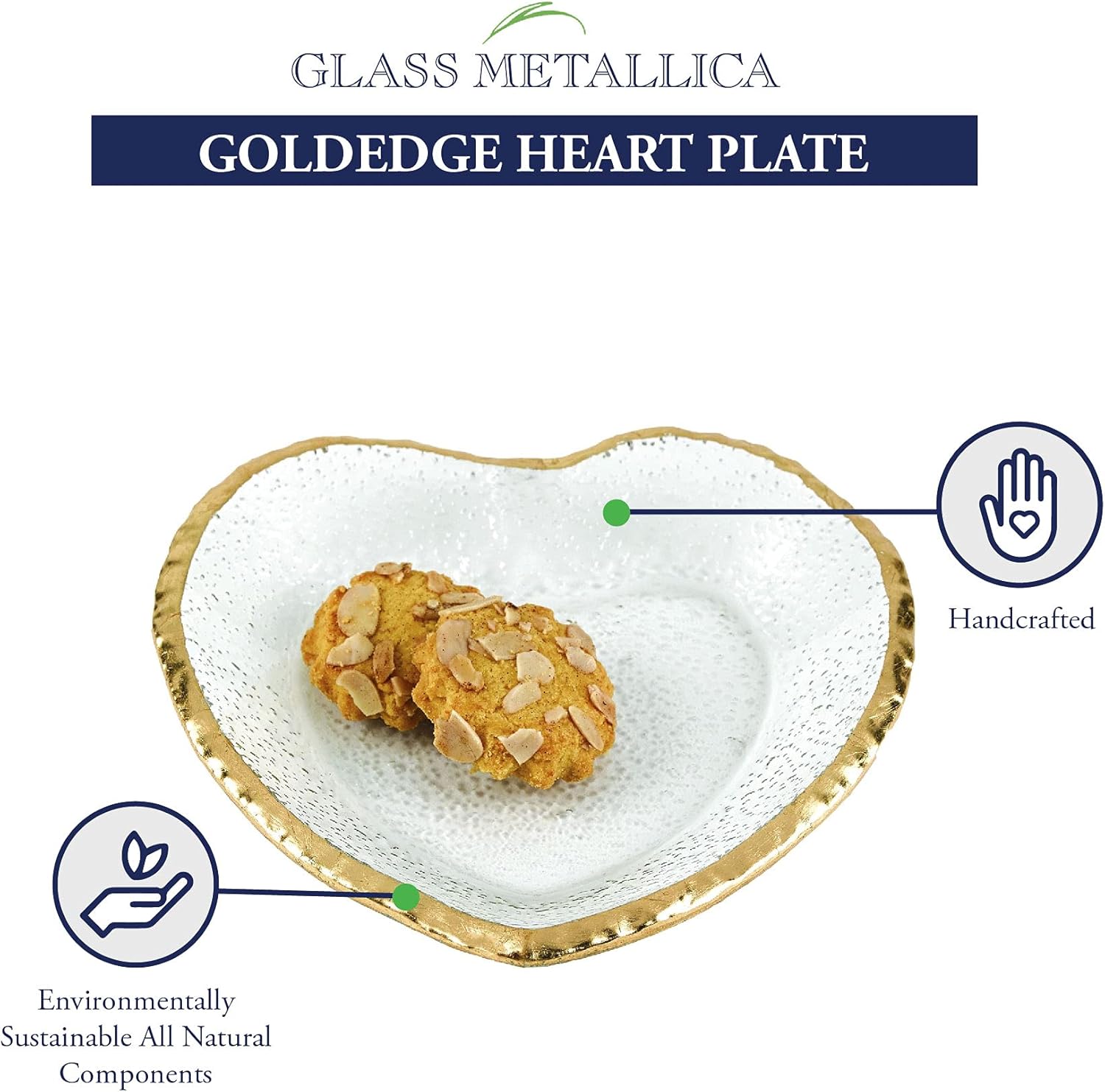 Goldedge Heart Plate - Hand Decorated Gold Leaf Edge Blown Glass 7.5" -F3026