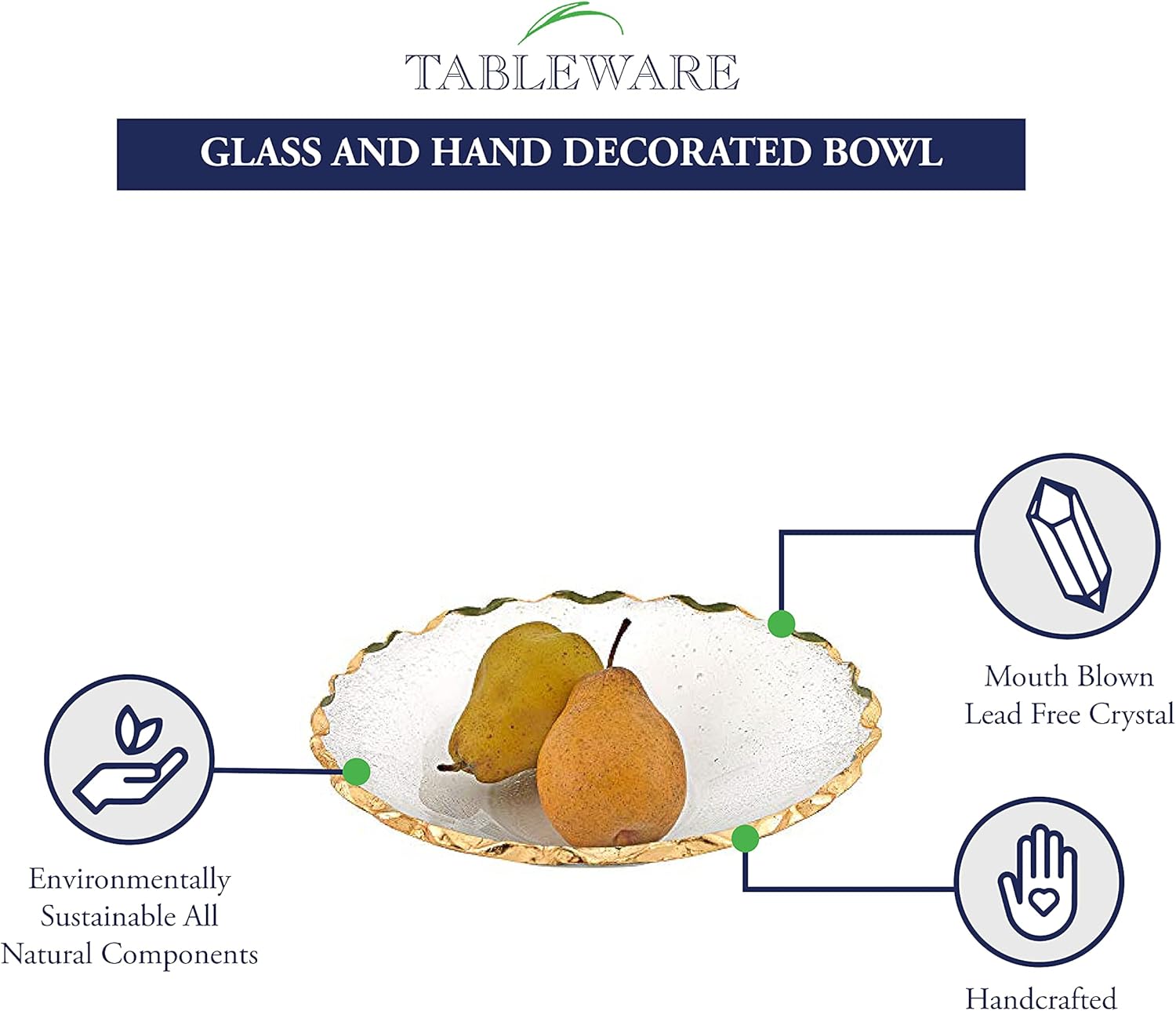 Goldedge Hand Decorated Gold Leaf Edge  11" Glass Serving Bowl-F3046