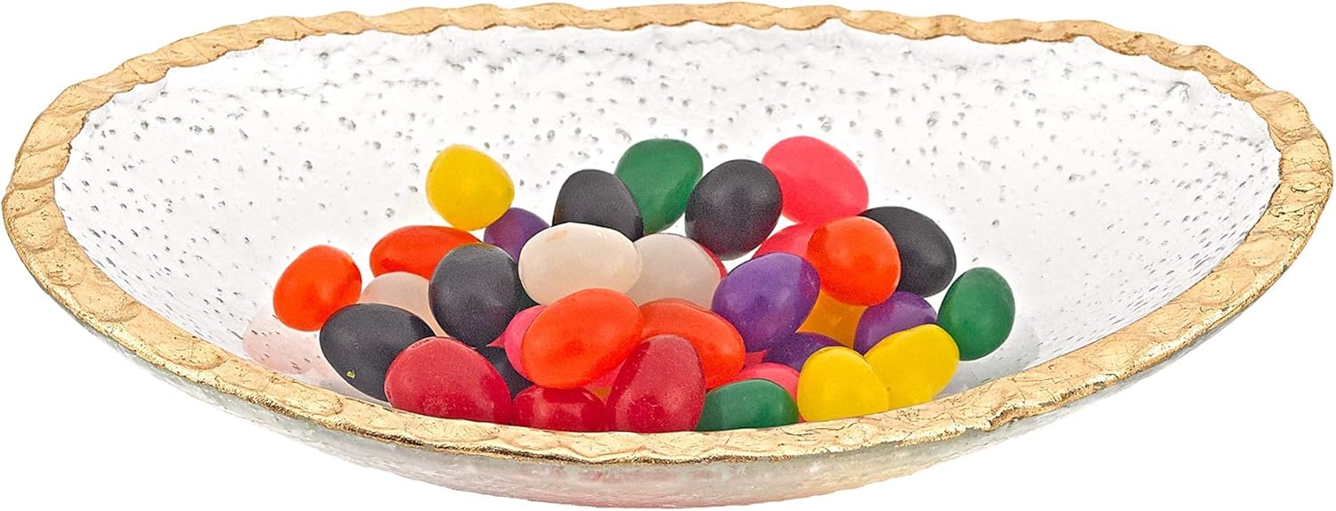 Goldedge Hand Decorated Gold Leaf Edge Oval 12 x 8" Glass Serving Bowl-F3052