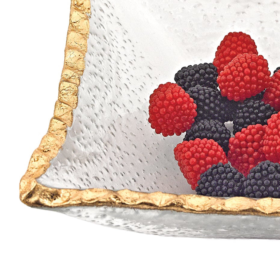 Goldedge Hand Decorated Gold Leaf Edge 7" Square Glass Candy or Serving Bowl-F3053