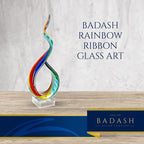 Rainbow Ribbon Murano Style Art Glass Centerpiece on Crystal Base 18"-GW528