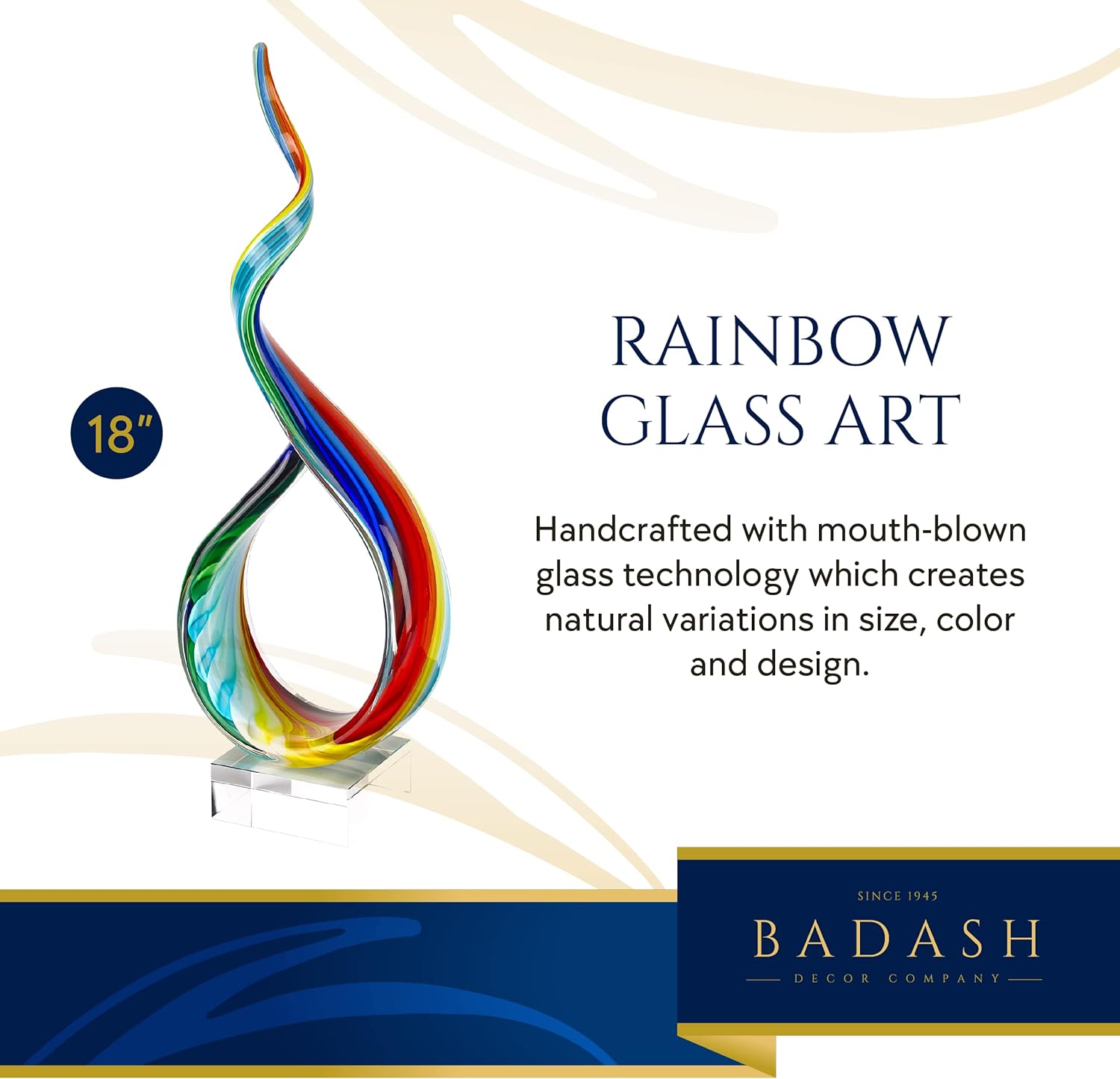 Rainbow Ribbon Murano Style Art Glass Centerpiece on Crystal Base 18"-GW528