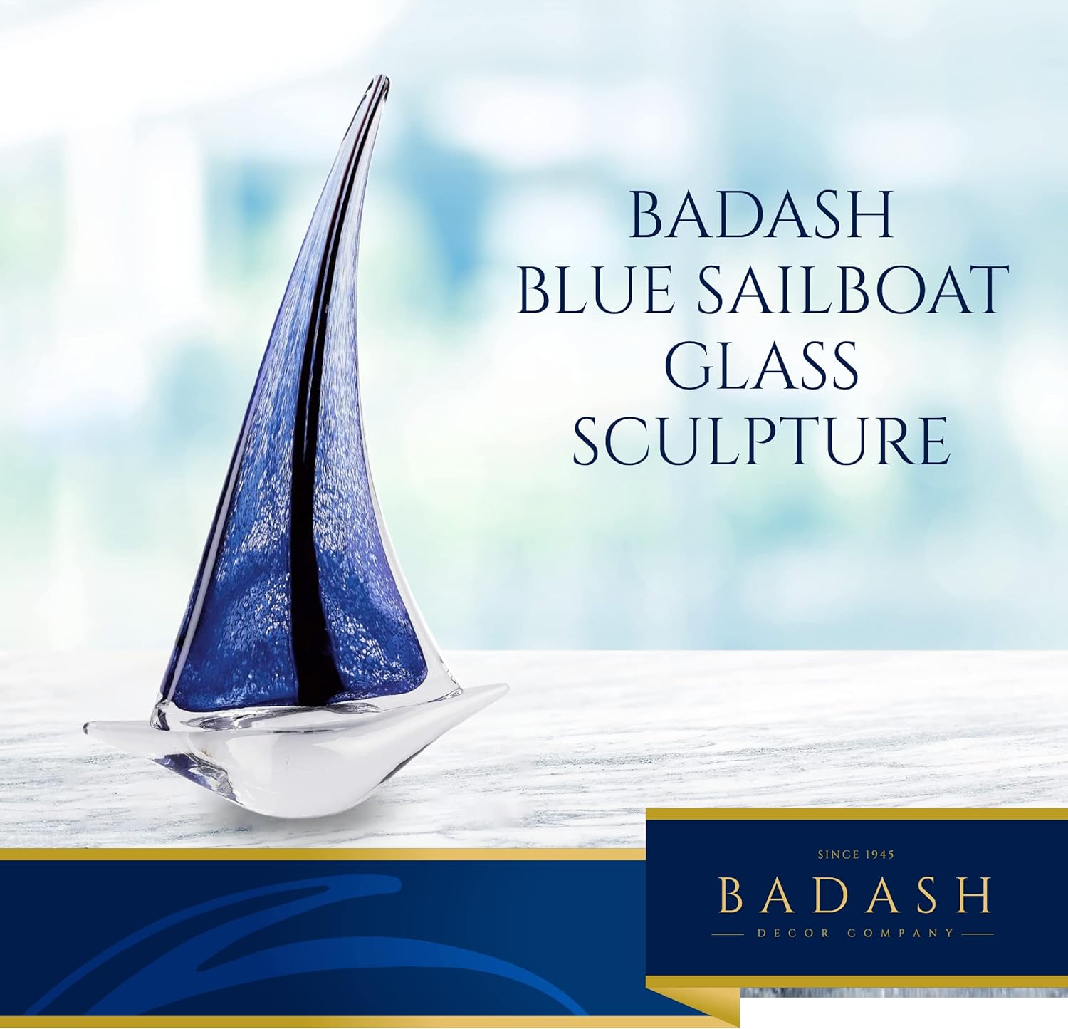 Murano Style Art Glass 13" Blue Sailboat-GW545