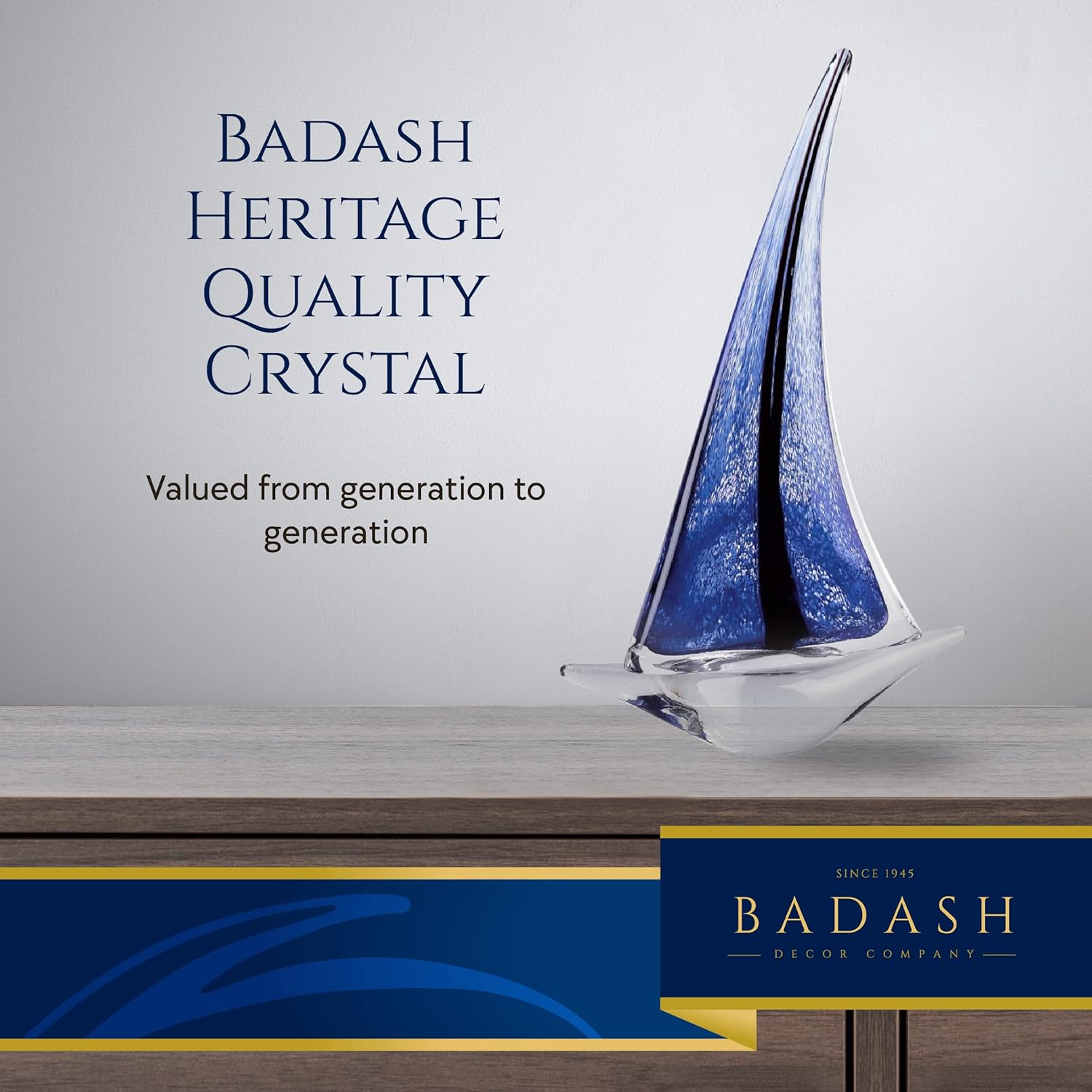 Murano Style Art Glass 13" Blue Sailboat-GW545