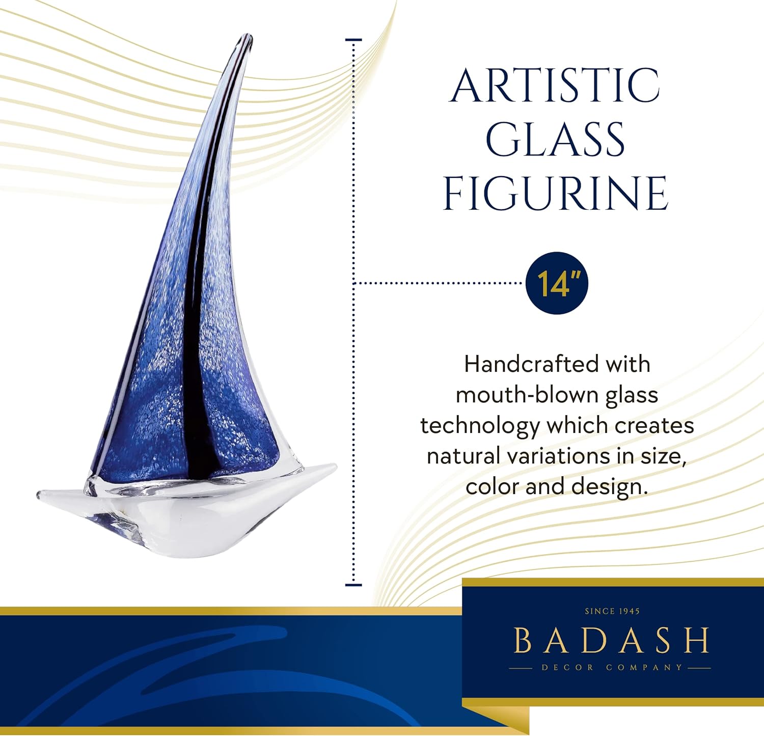 Murano Style Art Glass 13" Blue Sailboat-GW545