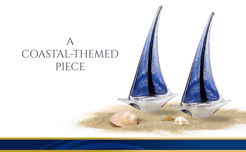 Murano Style Art Glass 13" Blue Sailboat-GW545