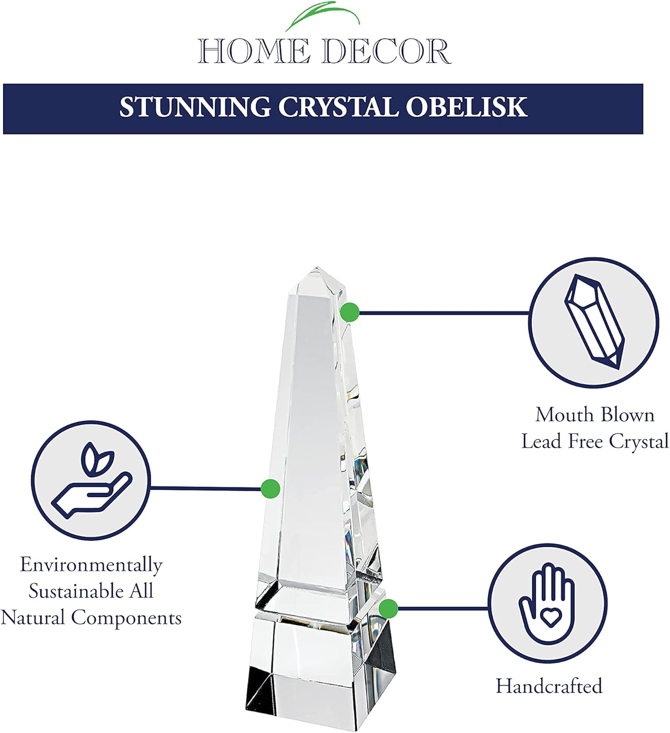 Elegant Hand Crafted Crystal 12" Obelisk-H132