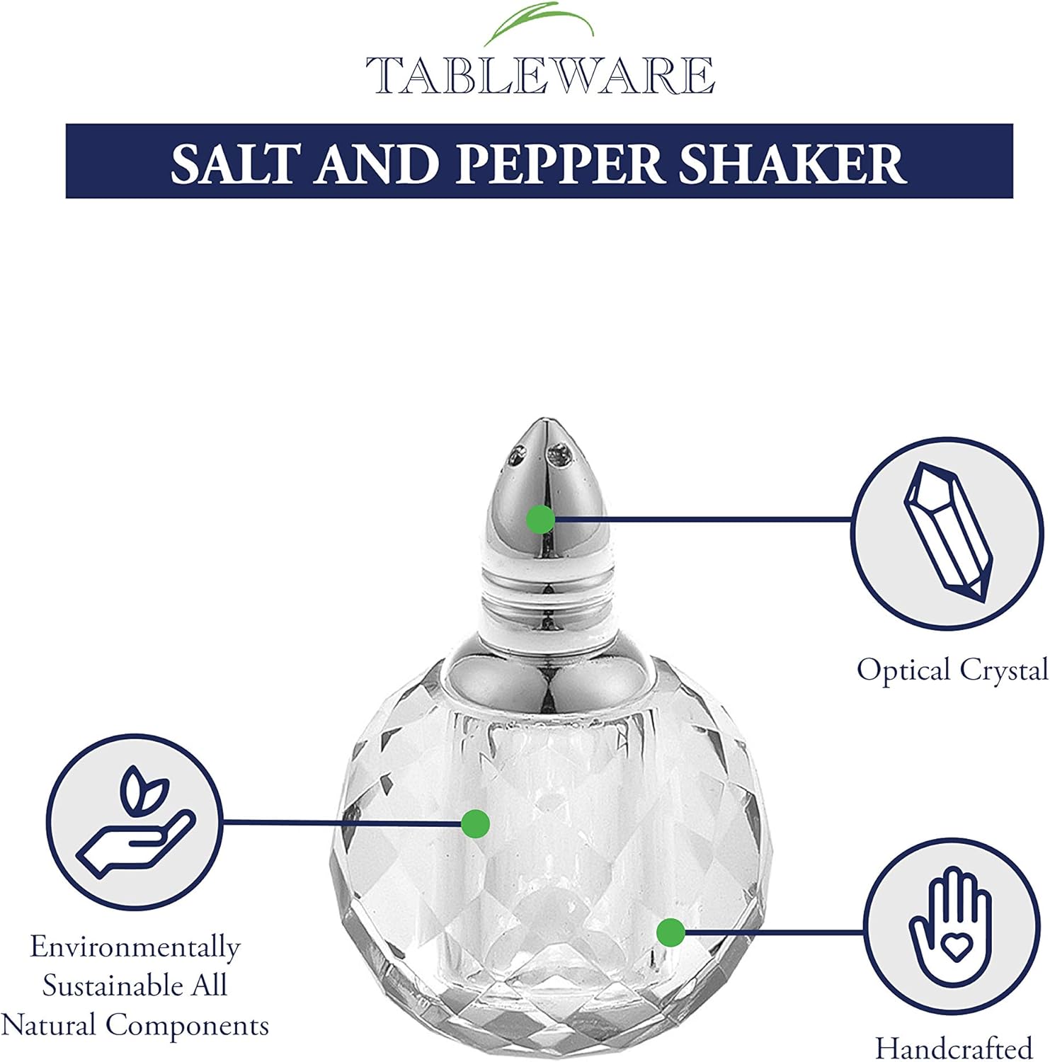 Handmade Lead Free Crystal Zendra Individual Salt and Peppers -2"- Gift Boxed 6 Pc Set-H157