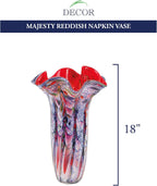 Majesty Murano Style Art Glass 17" Red Blend  Napkin Vase-J207