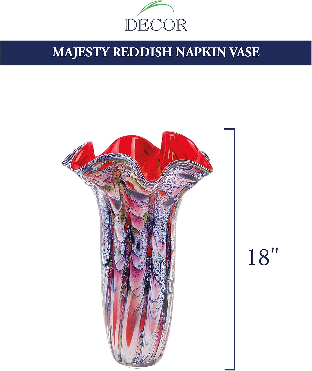 Majesty Murano Style Art Glass 17" Red Blend  Napkin Vase-J207
