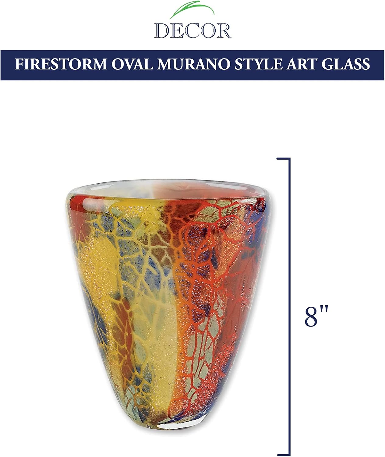Firestorm Murano Style Art Glass 8" Oval Vase-J417