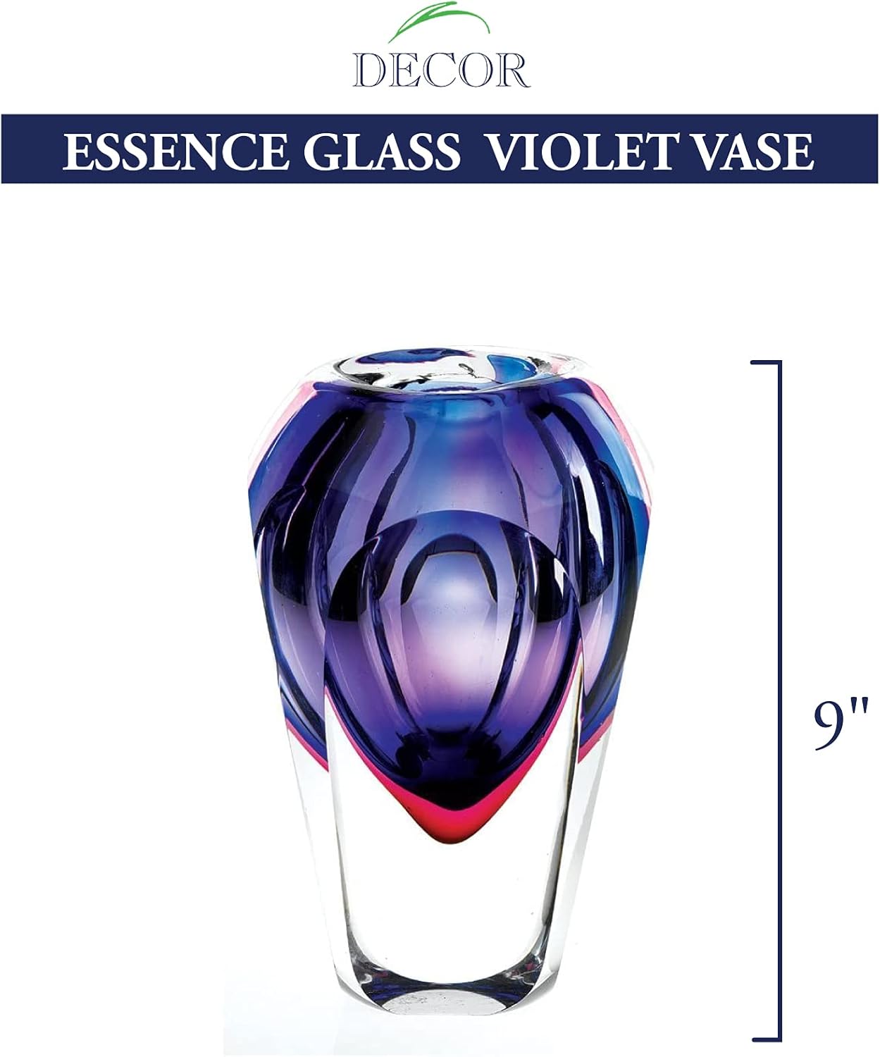 Essence Murano Style Art Glass Violet 9" Vase-J453