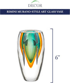 Rimini Murano Style Art Glass Amber and Green 6" Vase-J514
