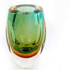 Rimini Murano Style Art Glass Amber and Green 6" Vase-J514