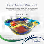 Stormy Rainbow Murano Style Art Glass Floppy 8.5 inch Centerpiece Bowl-J521