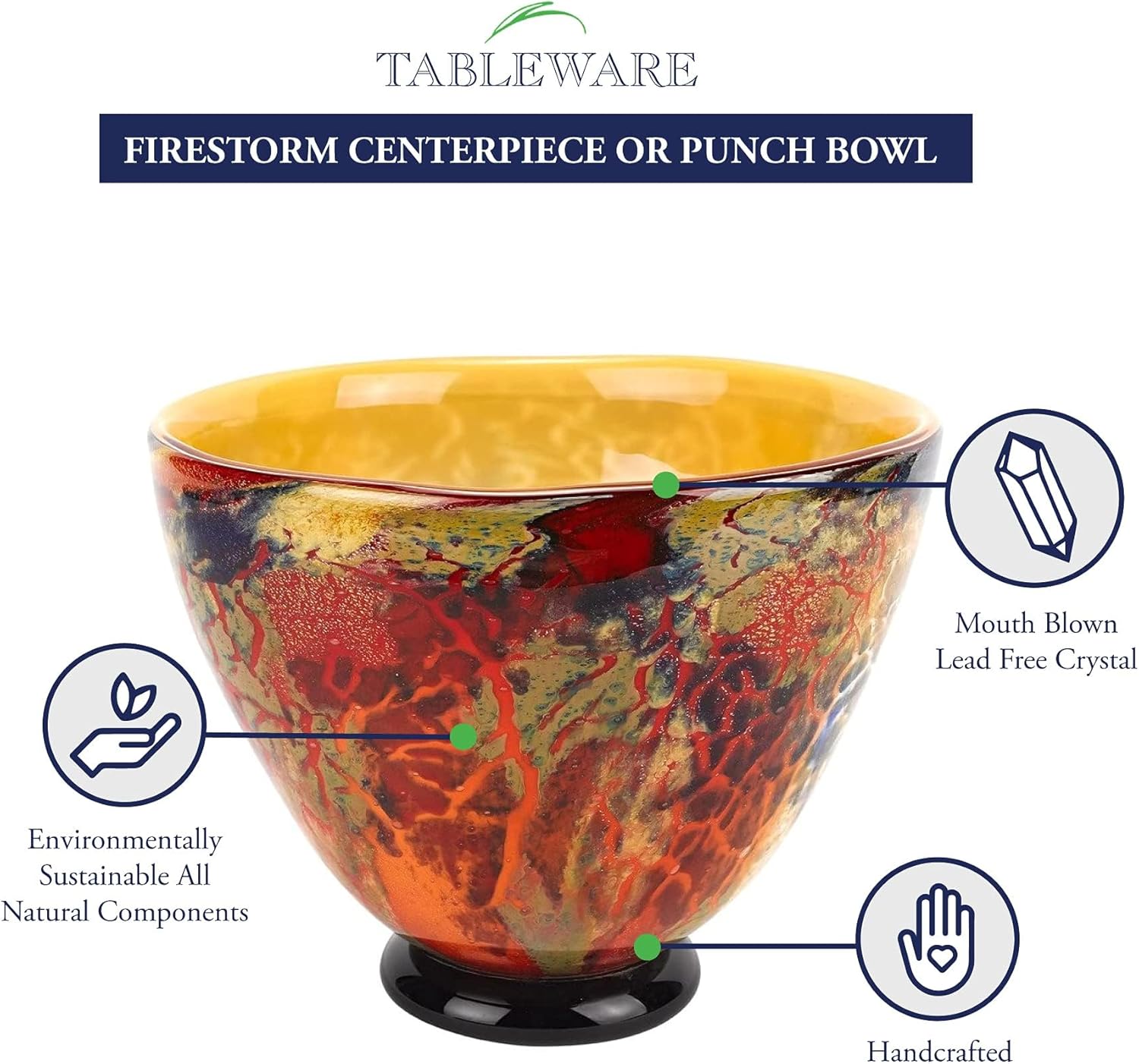 Firestorm Murano Style Art Glass Centerpiece or Punch Bowl D12XH7-J584