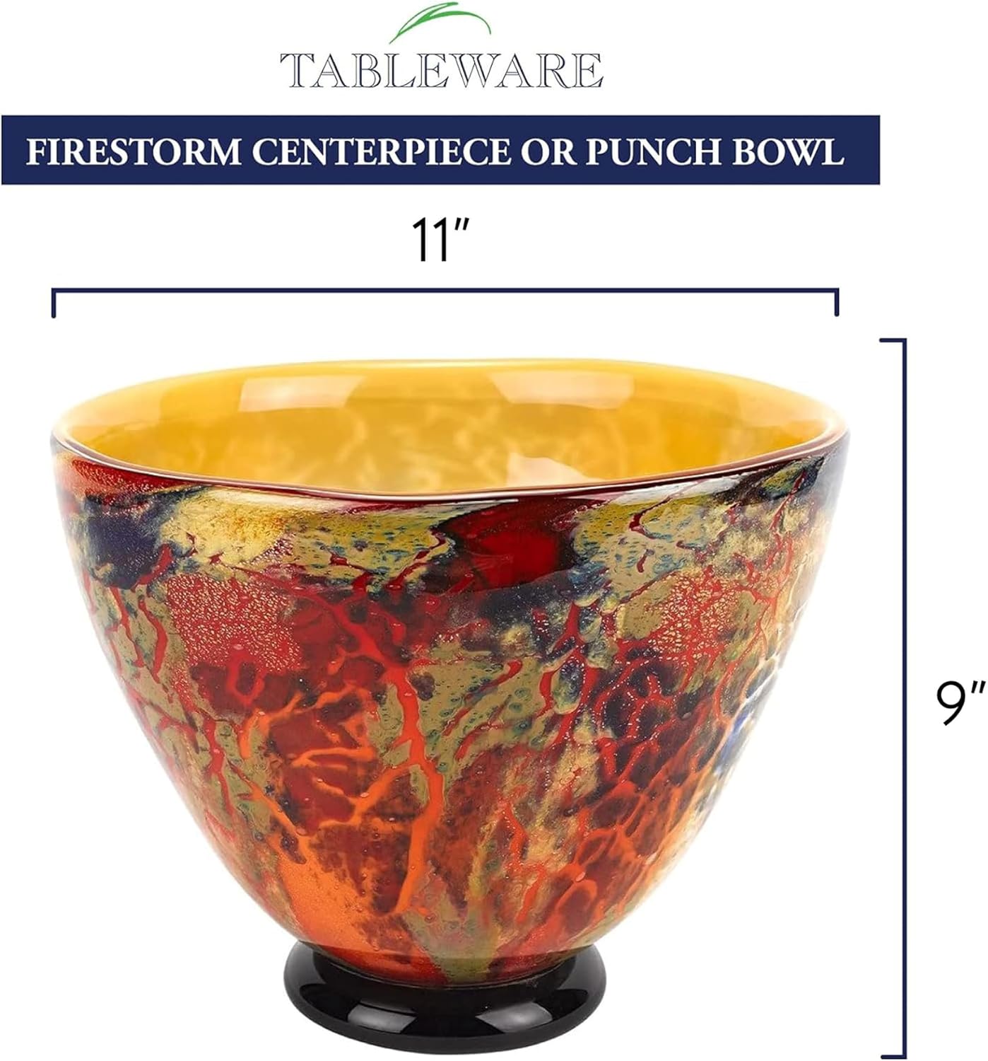 Firestorm Murano Style Art Glass Centerpiece or Punch Bowl D12XH7-J584