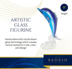 Murano Style Art Glass 19" Tall Blue Dolphin On Clear "Wave'Base-J600
