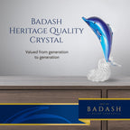 Murano Style Art Glass 19" Tall Blue Dolphin On Clear "Wave'Base-J600