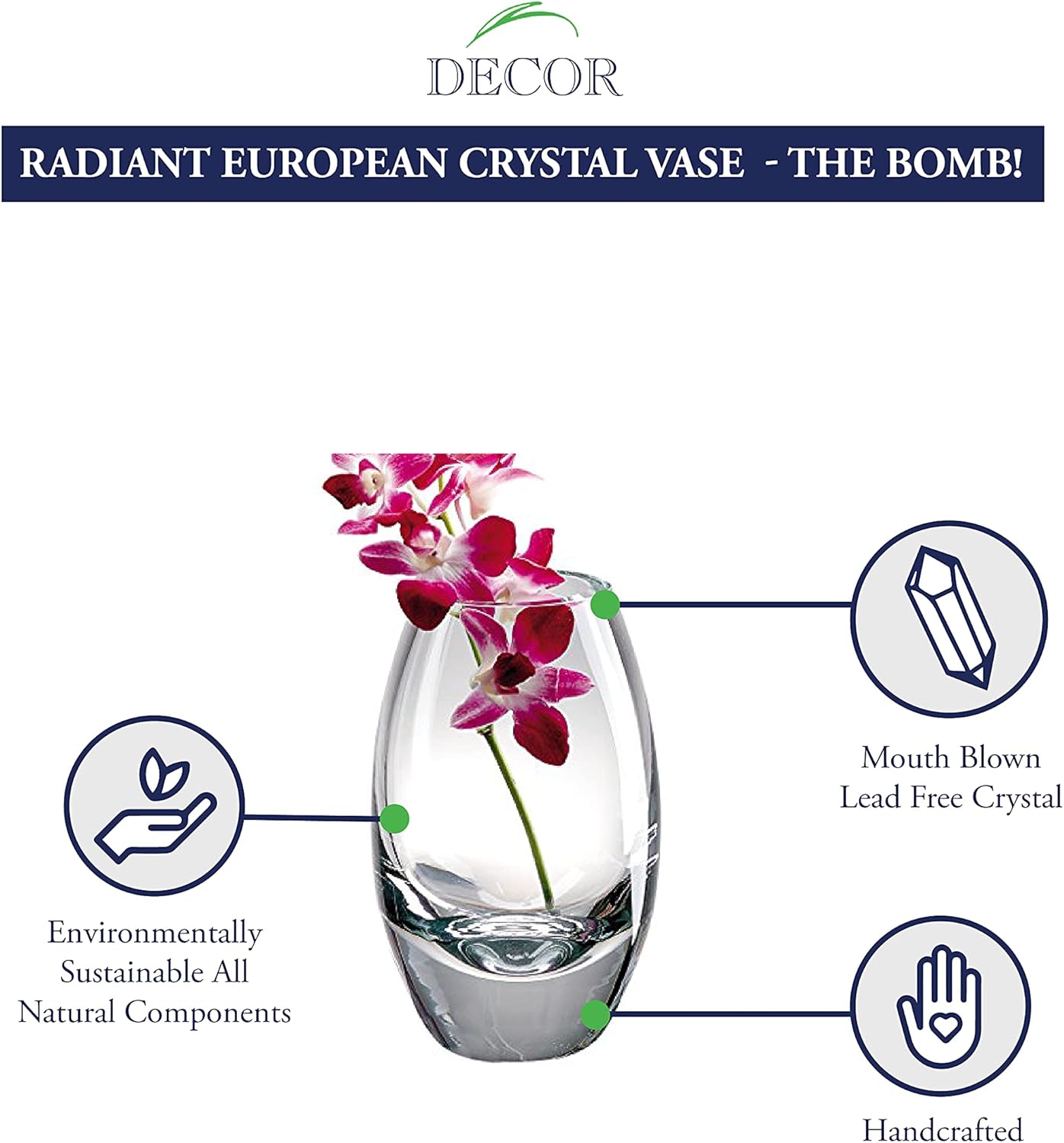 Radiant European Mouth Blown Crystal 11" Vase-K2252