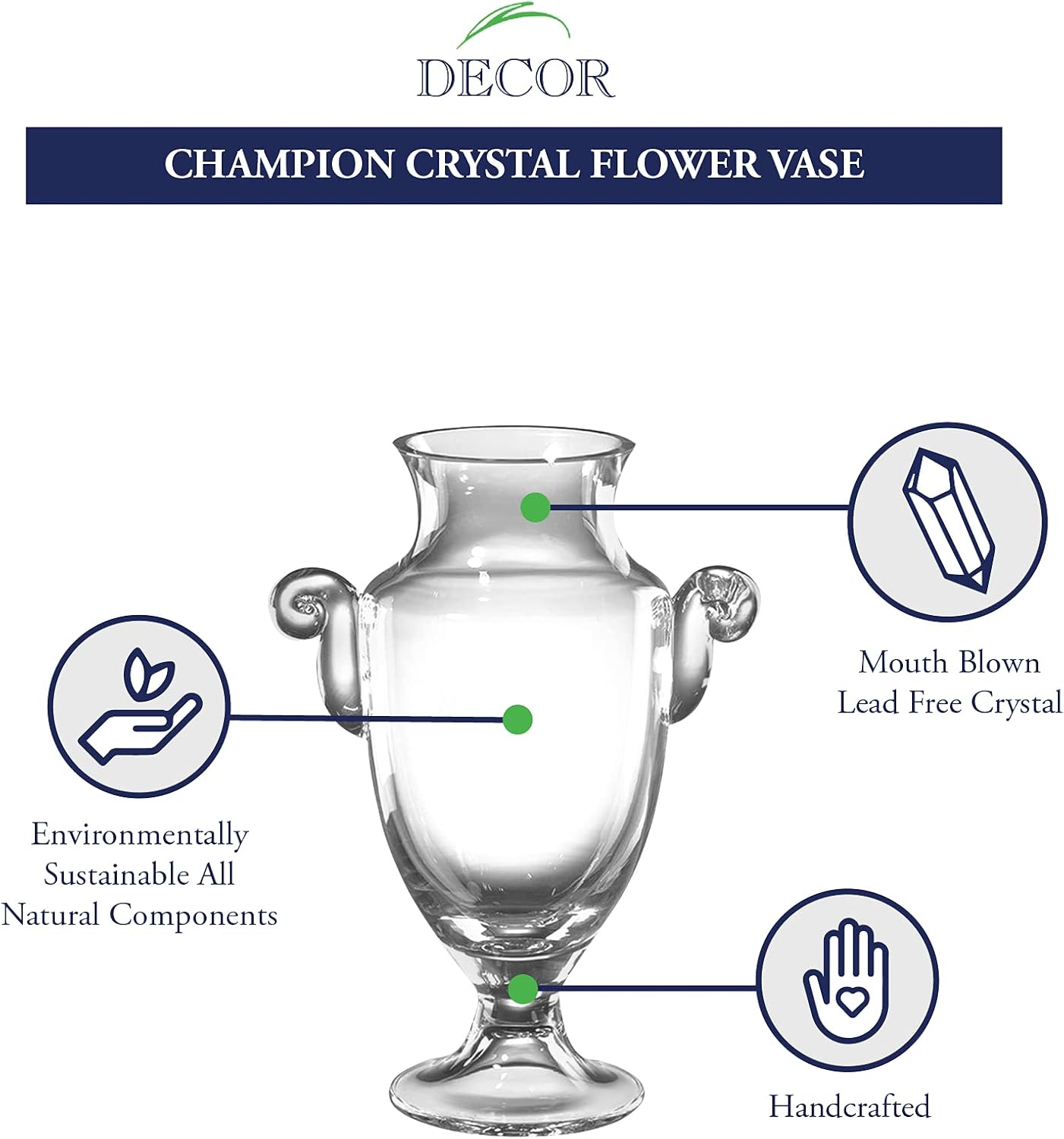 Champion European Mouth Blown Crystal 12" Trophy Vase - K2051
