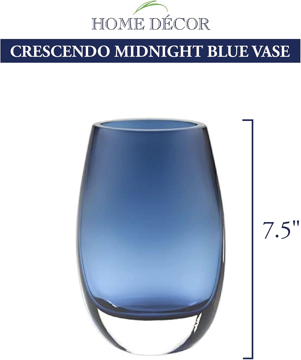 Crescendo Midnight Blue European Mouth Blown Oval Thick Walled 7.5" Vase-K948