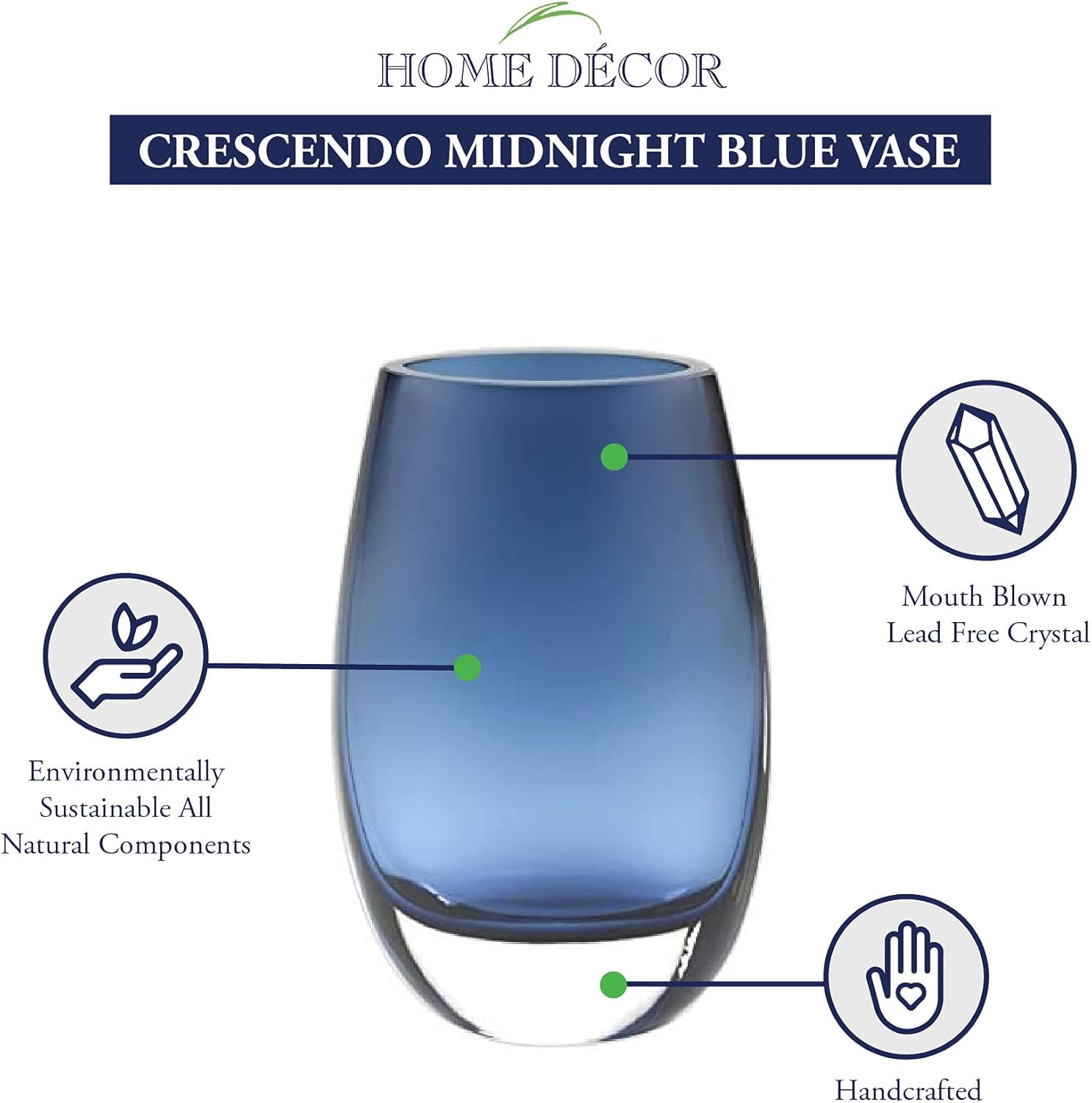 Crescendo Midnight Blue European Mouth Blown Oval Thick Walled 7.5" Vase-K948